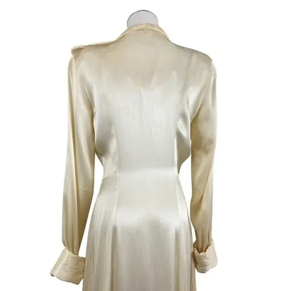 Vintage 30s 40s KAMORA Ivory Liquid Satin Maxi Dressing Gown Robe Women's Size S - Picture 10 of 15